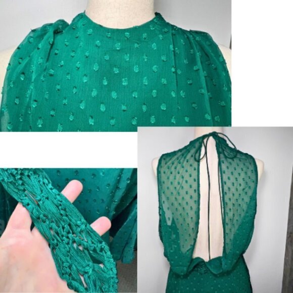 ASOS Green Spotted High Neck Tie Waist Flippy Mini Dress Size 8 - Picture 6 of 9